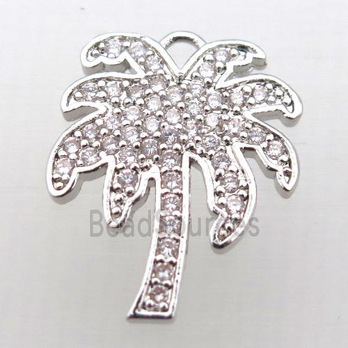 copper coconut tree pendant pave zircon, platinum plated