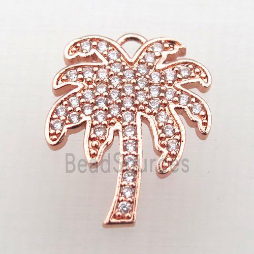 copper coconut tree pendant pave zircon, rose gold