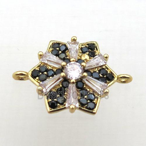 copper star connector pave zircon, gold plated