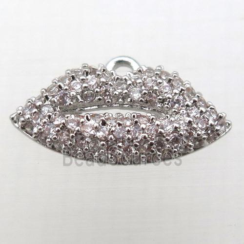 copper lip pendant pave zircon, platinum plated