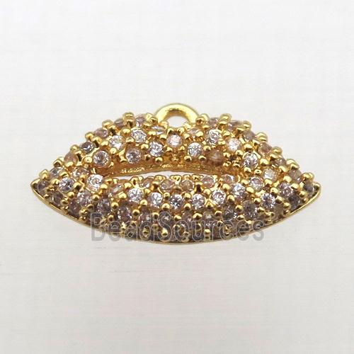 copper lip pendant pave zircon, gold plated