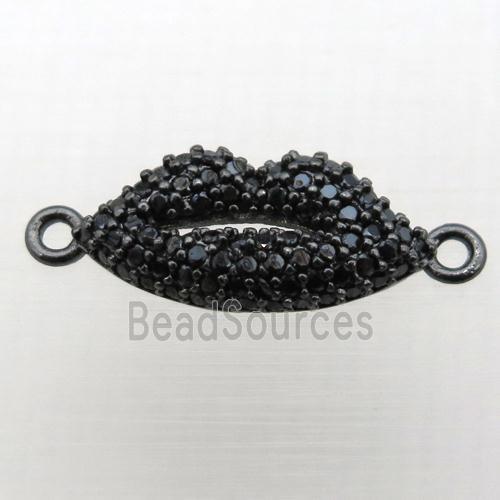 copper lip connector pave zircon, balck plated