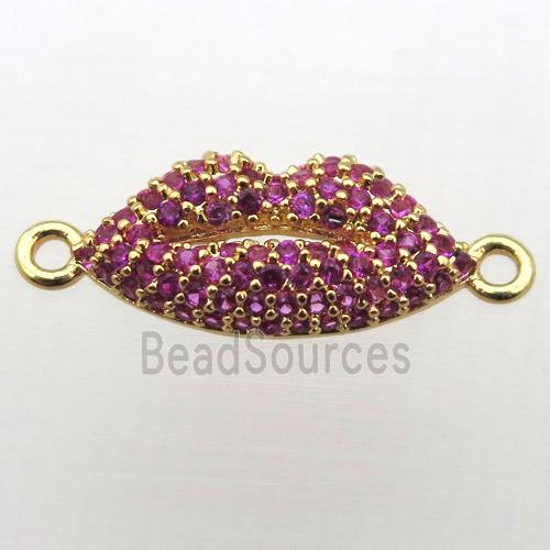 copper lip connector pave zircon, gold plated