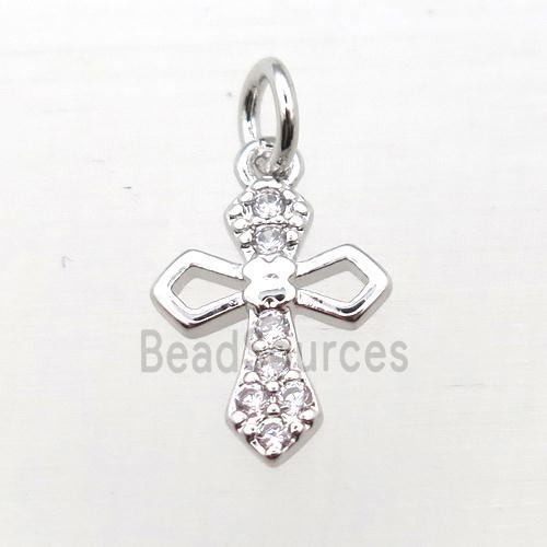 copper Cross pendant pave zircon, platinum plated