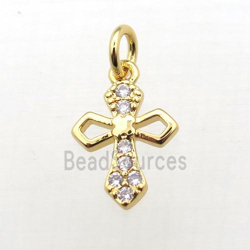 copper Cross pendant pave zircon, gold plated