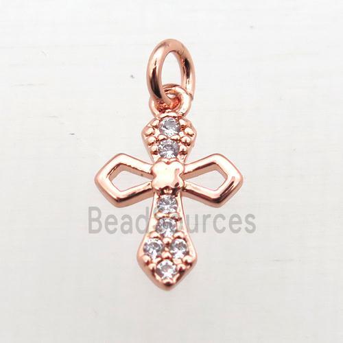 copper Cross pendant pave zircon, rose gold