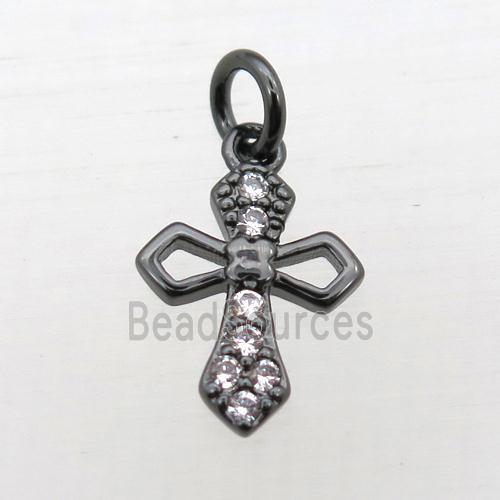 copper Cross pendant pave zircon, black plated