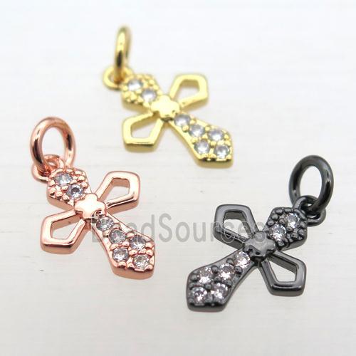 copper Cross pendant pave zircon, mixed color