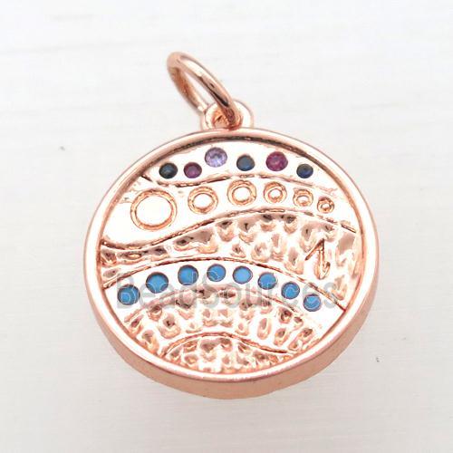 copper circle pendant pave zircon, rose gold