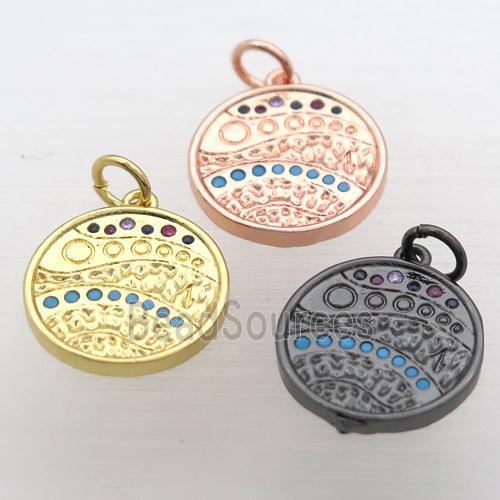 copper circle pendant pave zircon, mixed color