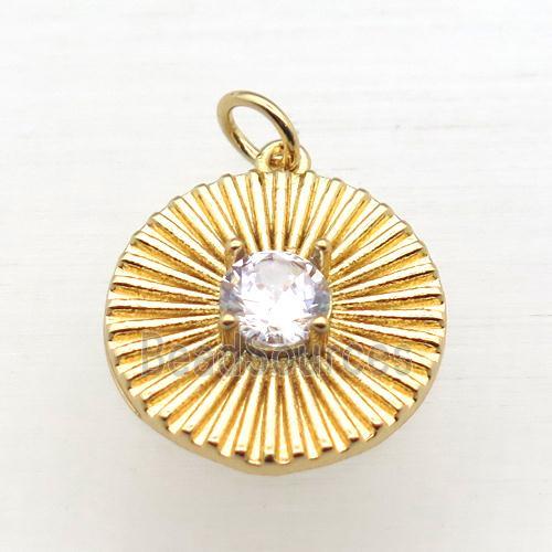 copper circle pendant pave zircon, gold plated