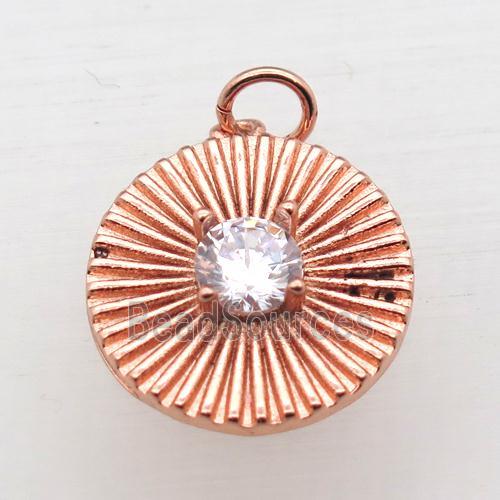 copper circle pendant pave zircon, rose gold