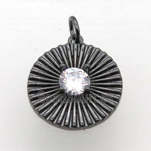 copper circle pendant pave zircon, black plated