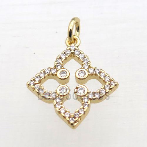 copper clover pendant pave zircon, gold plated