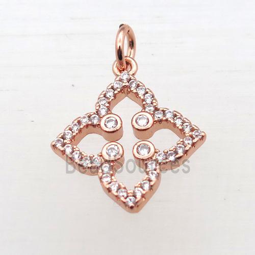 copper clover pendant pave zircon, rose gold