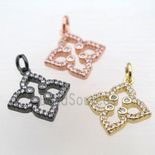 copper clover pendant pave zircon, mixed color