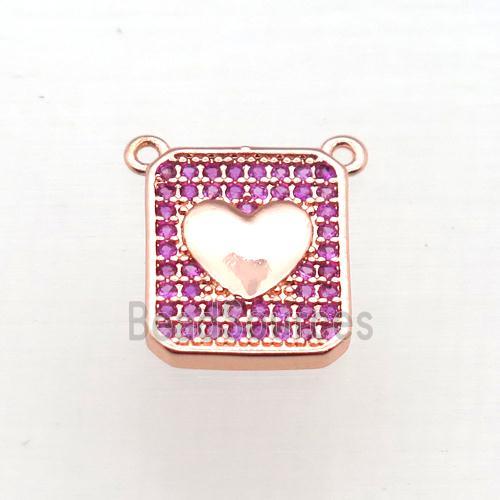 copper heart pendant pave zircon with 2loops, rose gold