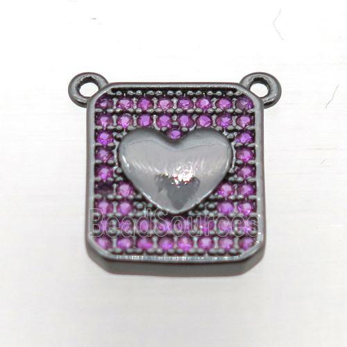 copper heart pendant pave zircon with 2loops, black plated