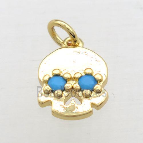 copper skull pendant pave zircon, gold plated