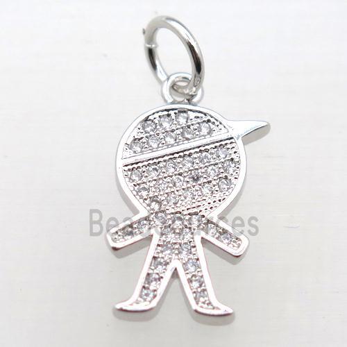 copper boy pendant pave zircon, platinum plated