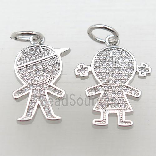 copper kids pendant pave zircon, platinum plated