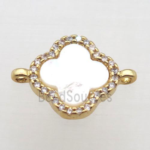 copper clover connector pave zircon, gold plated