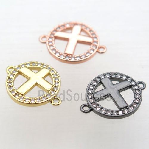 copper circle cross connector pave zircon, mixed color