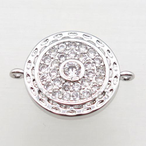 copper circle connector pave zircon, platinum plated