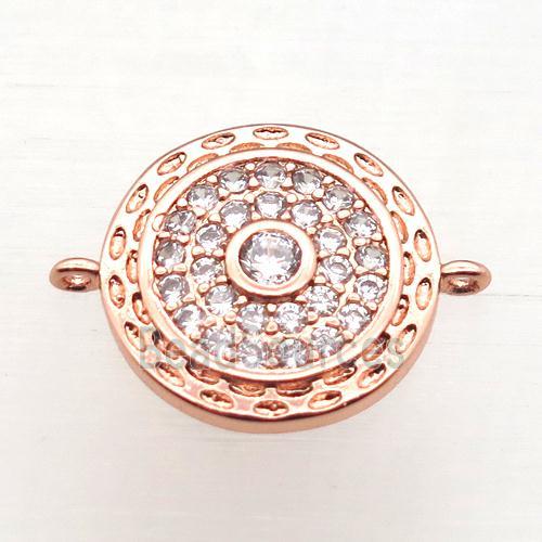 copper circle connector pave zircon, rose gold