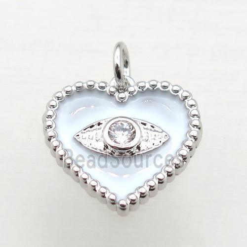 copper heart connector pave zircon whit white Enameling, platinum plated