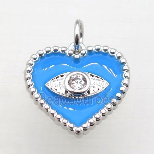 copper heart connector pave zircon whit blue Enameling, platinum plated