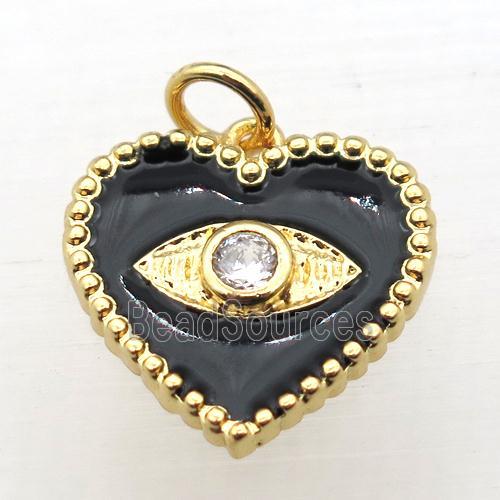 copper Heart connector pave zircon whit black Enameling, gold plated