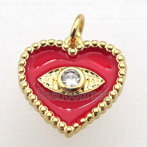 copper Heart connector pave zircon whit red Enameling, gold plated