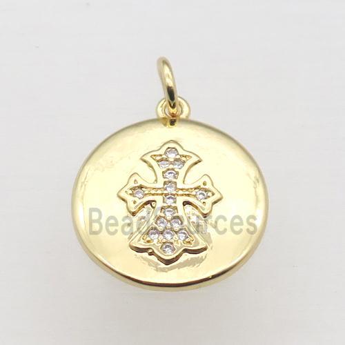 copper cross pendant pave zircon, gold plated