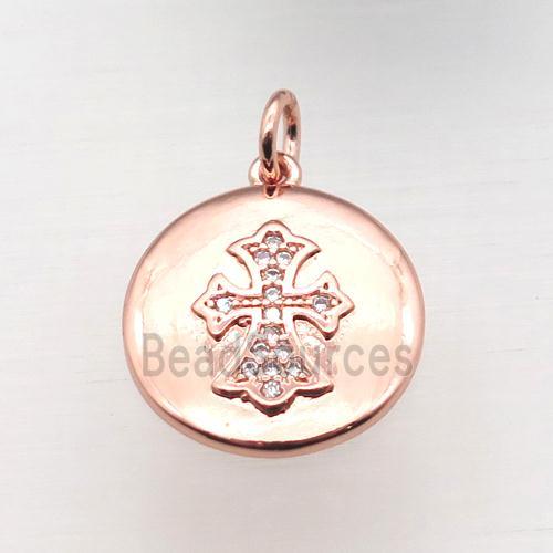 copper cross pendant pave zircon, rose gold