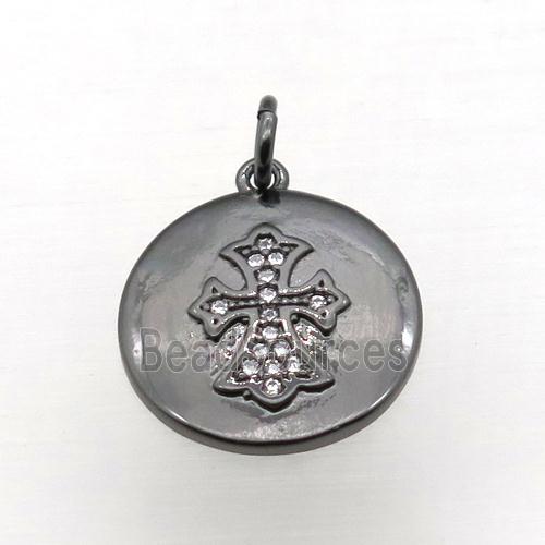 copper cross pendant pave zircon, black plated