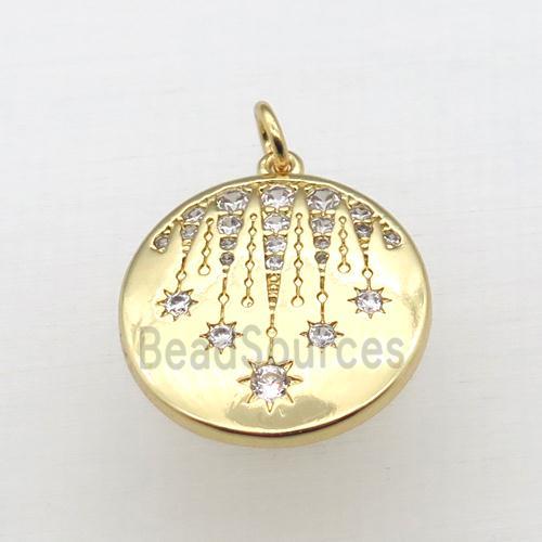 copper circle pendant pave zircon, gold plated