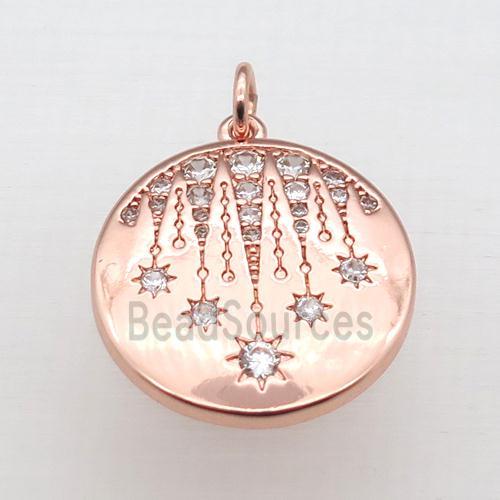 copper circle pendant pave zircon, rose gold