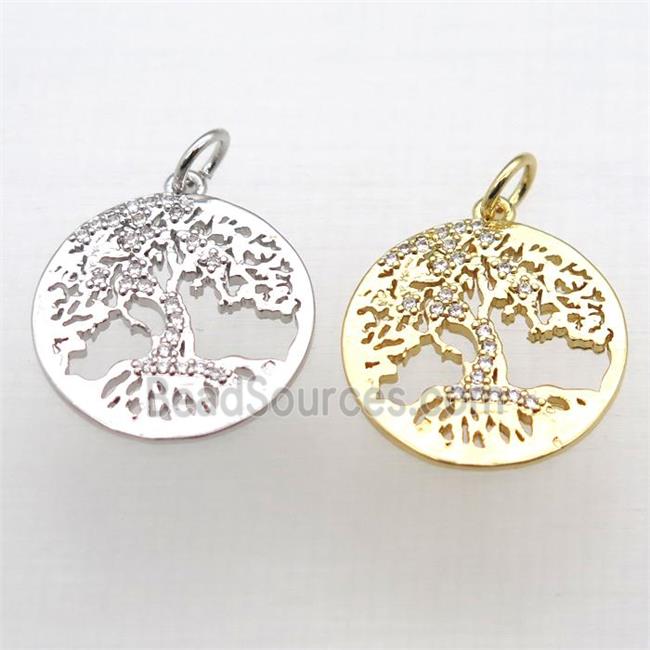 copper tree pendant pave zircon, mixed color