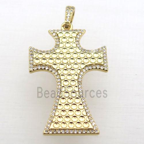 copper Cross pendant pave zircon, gold plated