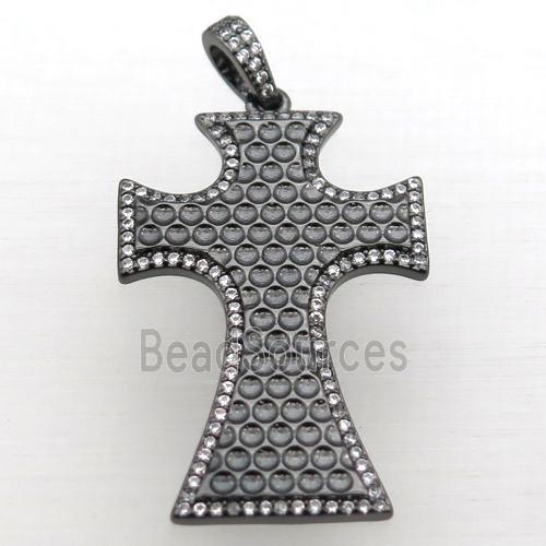 copper Cross pendant pave zircon, black plated