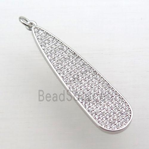 copper teardrop pendant pave zircon, platinum plated