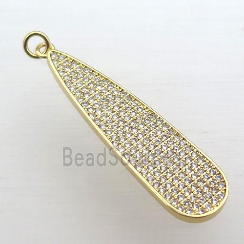 copper teardrop pendant pave zircon, gold plated