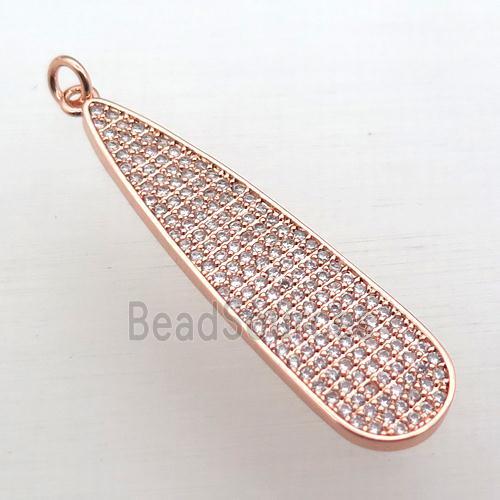 copper teardrop pendant pave zircon, rose gold