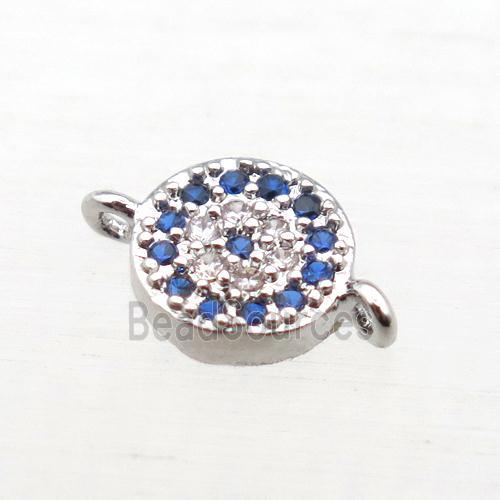 copper circle connector pave zircon, platinum plated