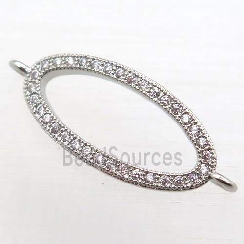 copper oval connector pave zircon, platinum plated