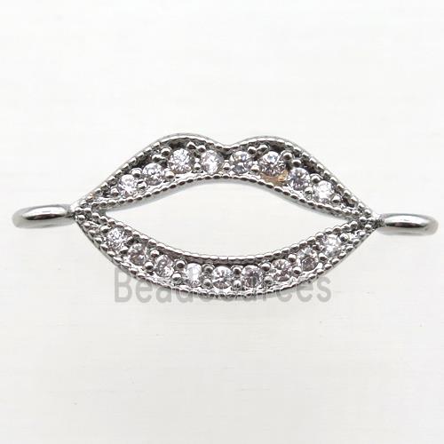 copper lip connector pave zircon, platinum plated