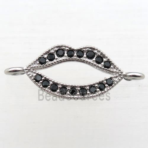 copper lip connector pave zircon, platinum plated