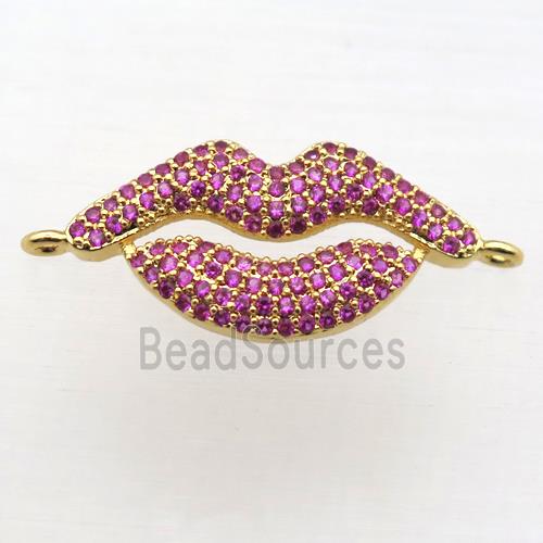 copper lip connector pave zircon, gold plated