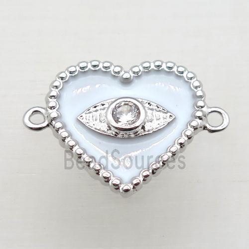 copper heart connector pave zircon with Enameling, platinum plated